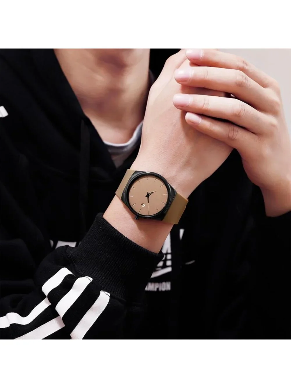 Unisex Khaki Casual Waterproof Analog Quartz Stylish Silicone Band Wrist Watch